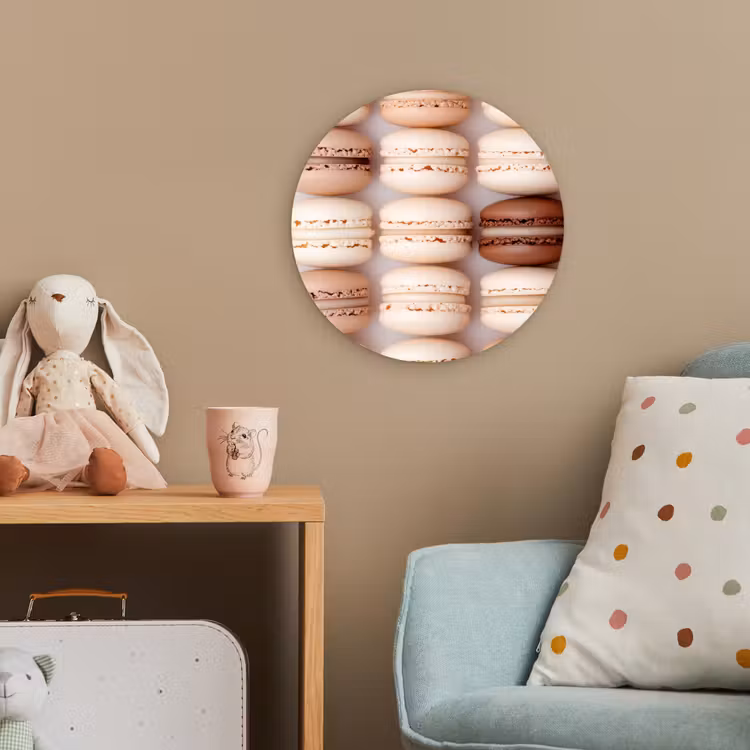 Macarons - Beige - Bruin Wandcirkel kunststof plaat 5mm dik klein -tsfeer1_kind