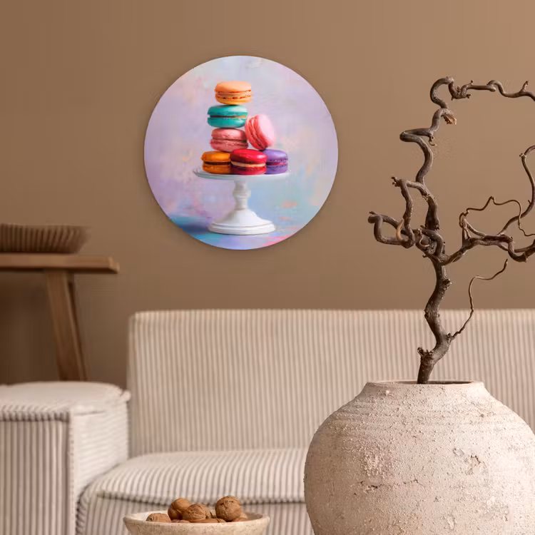 Macarons - Schaal - Pastel - Kleurrijk Wandcirkel kunststof plaat 5mm dik klein -sfeer1