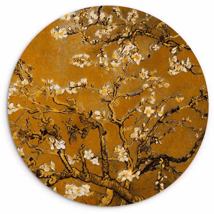 Amandelbloesem - Kunst - Van Gogh - Goud Wandcirkel kunststof plaat 5mm dik klein -3d