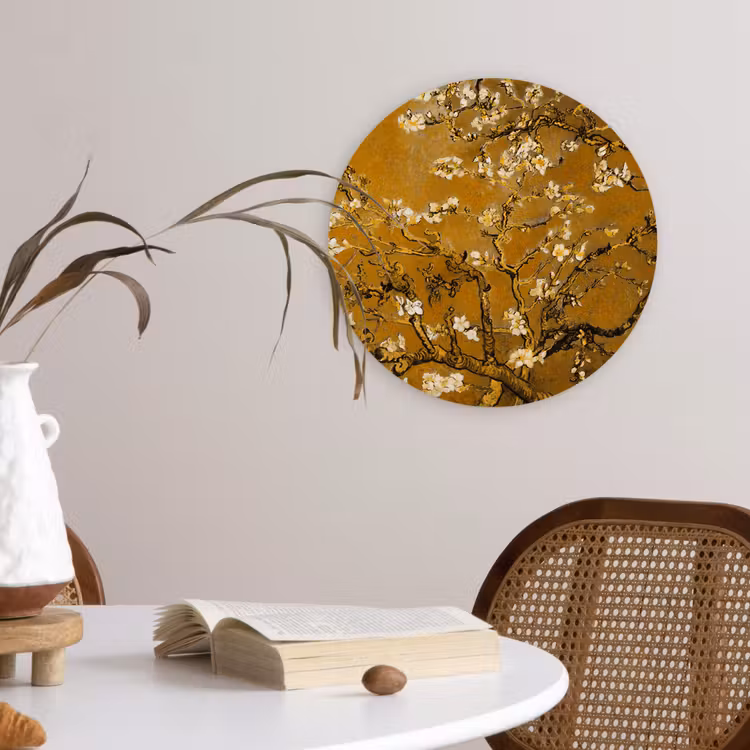 Amandelbloesem - Kunst - Van Gogh - Goud Wandcirkel kunststof plaat 5mm dik klein -sfeer4