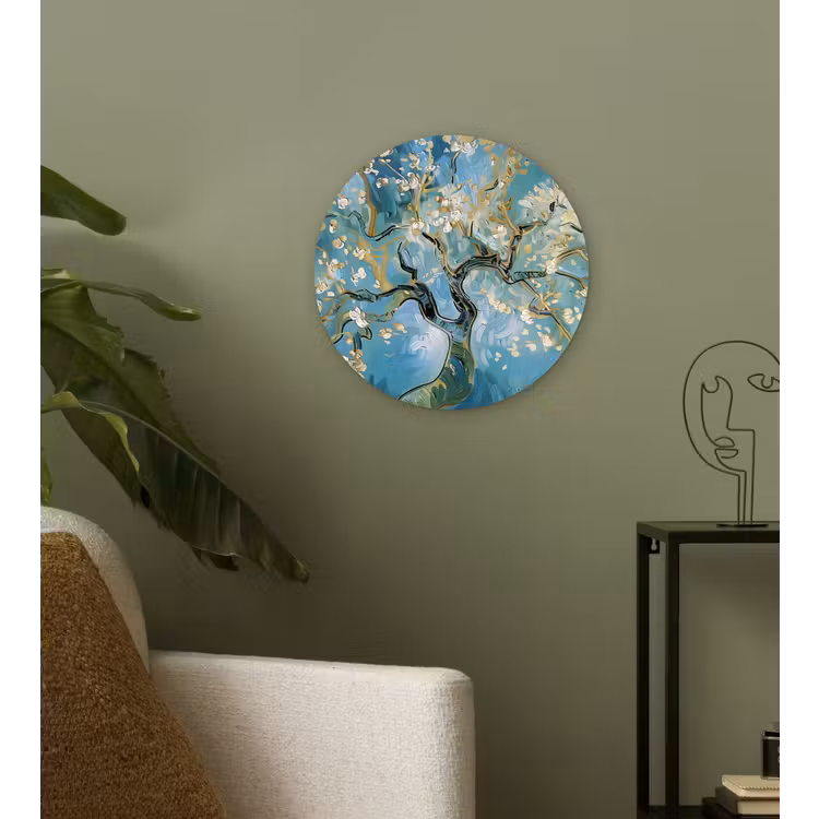 Amandelbloesem boom - Blauw - Abstract Wandcirkel kunststof plaat 5mm dik klein -sfeer3