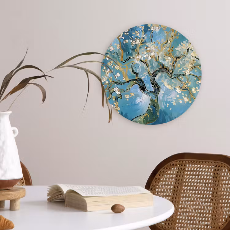 Amandelbloesem boom - Blauw - Abstract Wandcirkel kunststof plaat 5mm dik klein -sfeer4