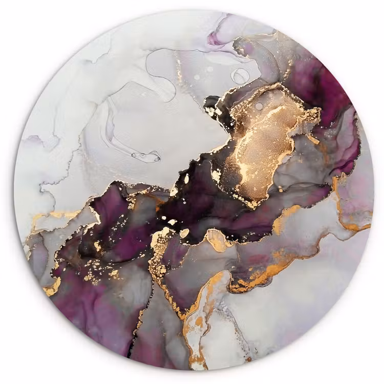 Marmer - Abstract - Goud - Paars Wandcirkel kunststof plaat 5mm dik klein -3d