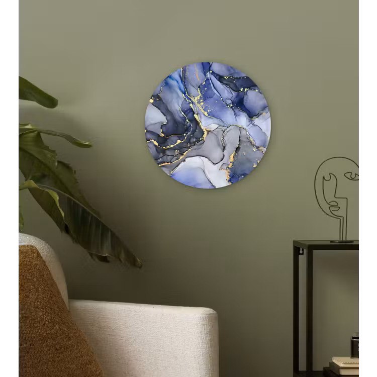 Marmer - Goud - Abstract - Blauw Wandcirkel kunststof plaat 5mm dik klein -sfeer3