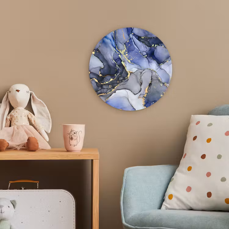Marmer - Goud - Abstract - Blauw Wandcirkel kunststof plaat 5mm dik klein -tsfeer1_kind