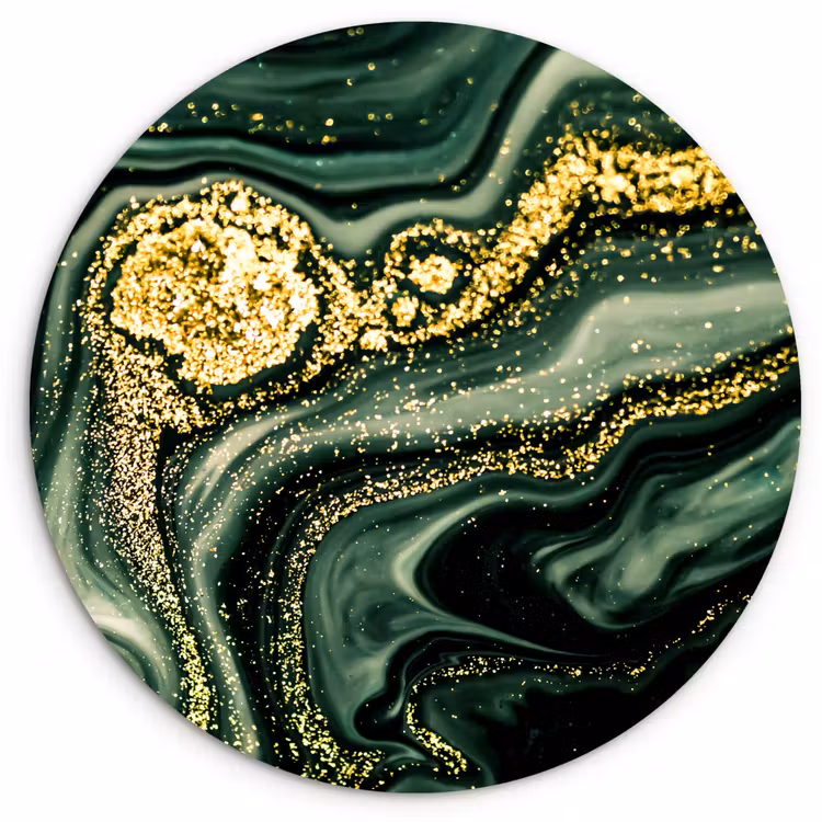 Marmer - Goud - Glitter - Groen - Marmerlook - Luxe Wandcirkel kunststof plaat 5mm dik klein -3d