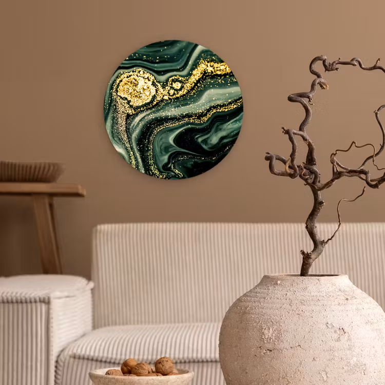 Marmer - Goud - Glitter - Groen - Marmerlook - Luxe Wandcirkel kunststof plaat 5mm dik klein -sfeer1