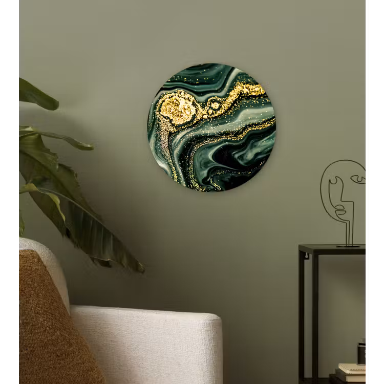 Marmer - Goud - Glitter - Groen - Marmerlook - Luxe Wandcirkel kunststof plaat 5mm dik klein -sfeer3
