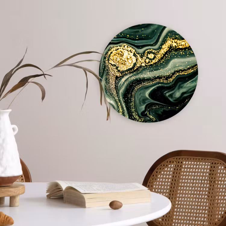 Marmer - Goud - Glitter - Groen - Marmerlook - Luxe Wandcirkel kunststof plaat 5mm dik klein -sfeer4