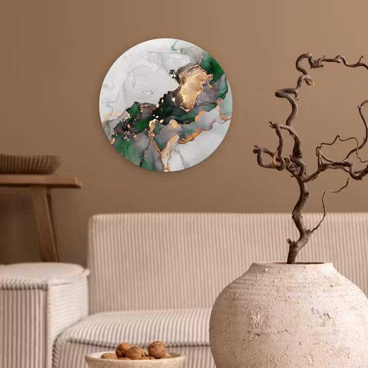 Marmer - Goud - Groen - Luxe Wandcirkel kunststof plaat 5mm dik klein -sfeer1