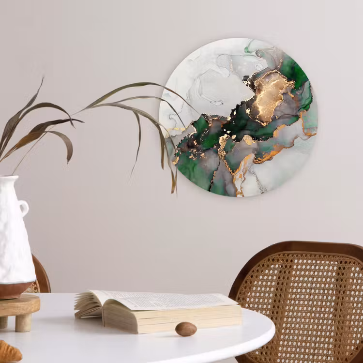 Marmer - Goud - Groen - Luxe Wandcirkel kunststof plaat 5mm dik klein -sfeer4