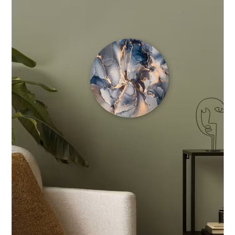 Marmer - Grijs - Blauw - Luxe - Goud Wandcirkel kunststof plaat 5mm dik klein -sfeer3