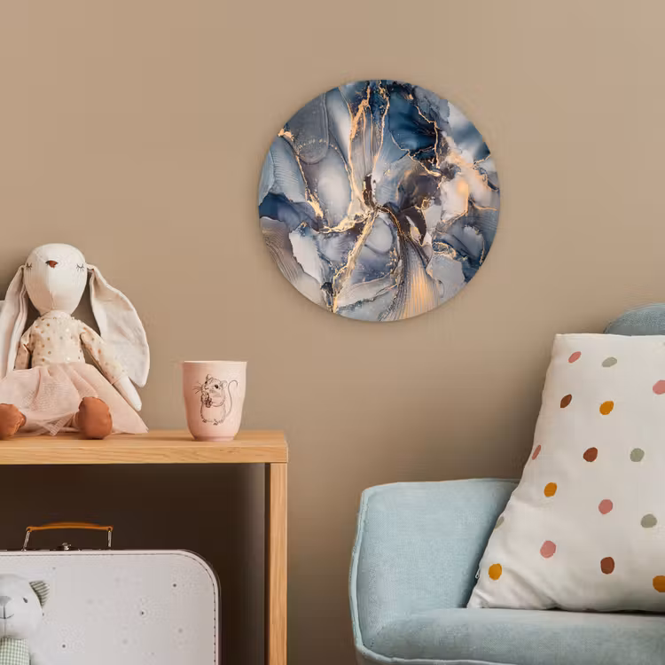 Marmer - Grijs - Blauw - Luxe - Goud Wandcirkel kunststof plaat 5mm dik klein -tsfeer1_kind