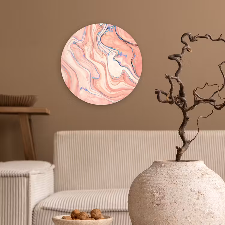 Marmer - Pastel - Roze - Blauw - Marmerlook - Abstract Wandcirkel kunststof plaat 5mm dik klein -sfeer1