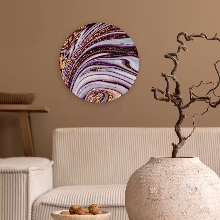 Marmer - Roze - Goud - Glitter - Marmerlook - Luxe Wandcirkel kunststof plaat 5mm dik klein -sfeer1