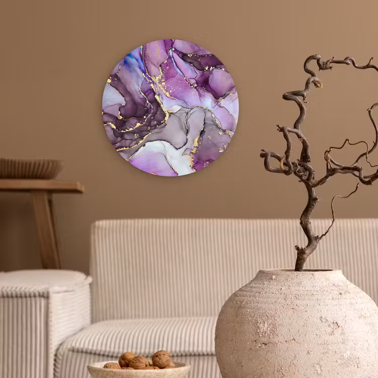 Marmer - Roze - Paars - Gold Wandcirkel kunststof plaat 5mm dik klein -sfeer1