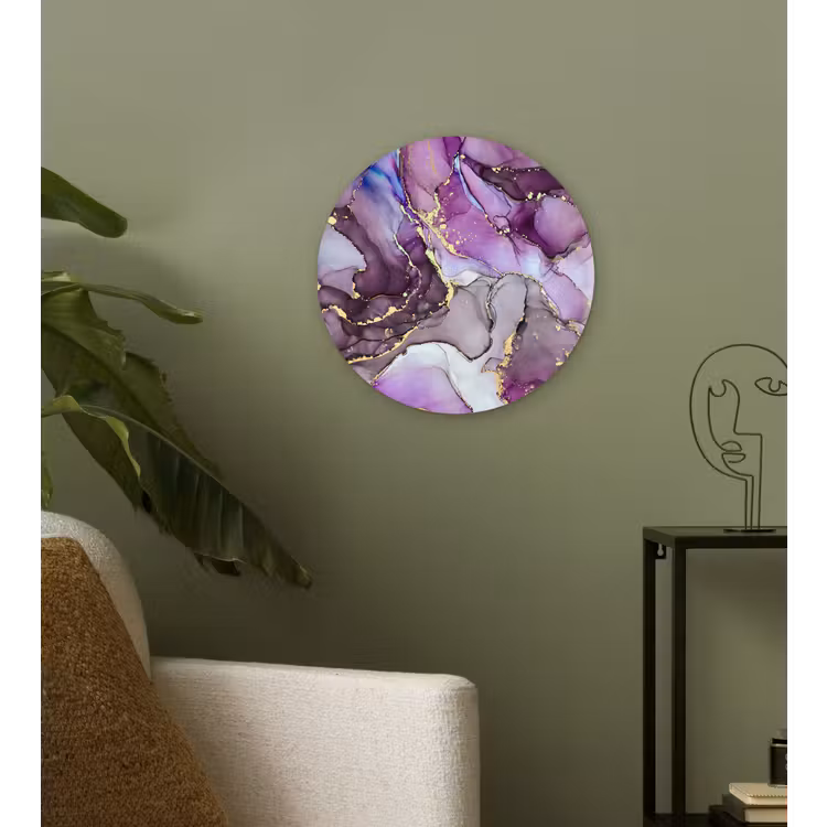 Marmer - Roze - Paars - Gold Wandcirkel kunststof plaat 5mm dik klein -sfeer3