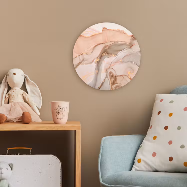 Marmer - Roze - Rosé Wandcirkel kunststof plaat 5mm dik klein -tsfeer1_kind