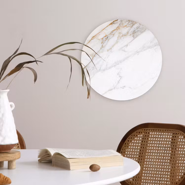 Marmer - Steen - Wit - Goud - Marmerlook - Steen - Luxe Wandcirkel kunststof plaat 5mm dik klein -sfeer4