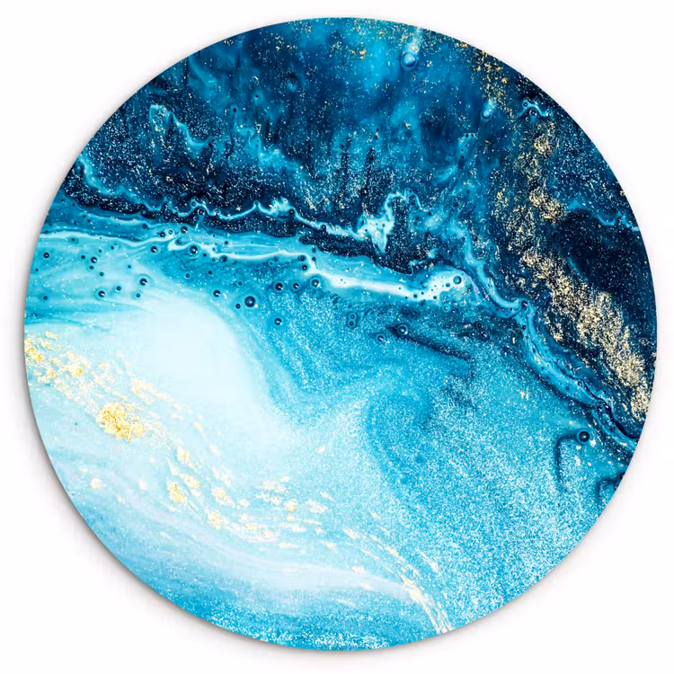 Marmerlook - Blauw - Goud - Luxe - Glitter - Marmer Wandcirkel kunststof plaat 5mm dik klein -3d