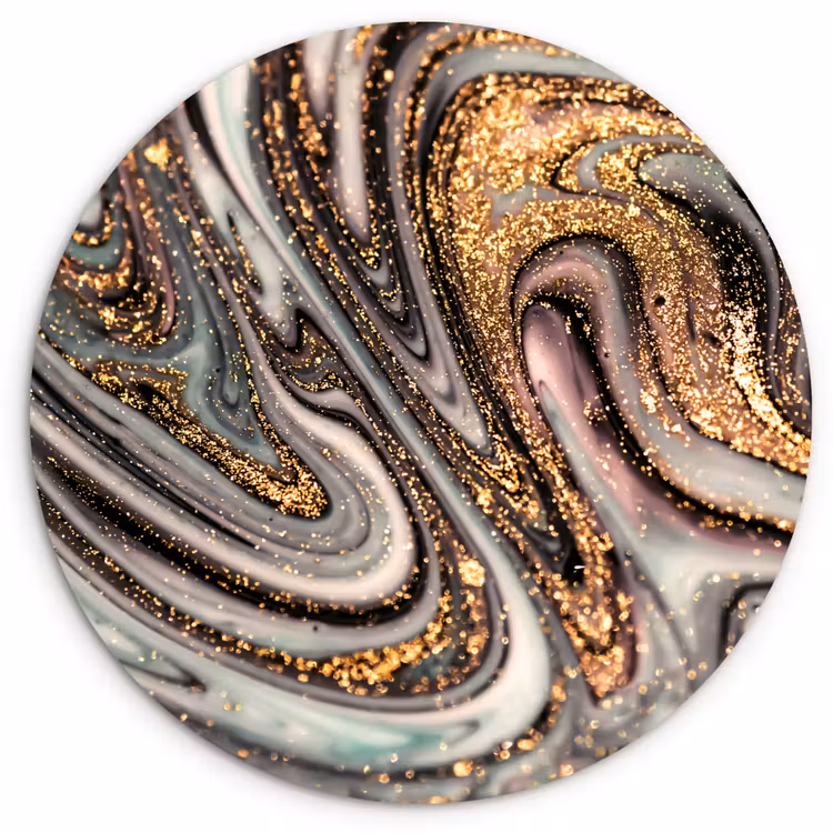 Marmerlook - Goud - Glitter - Luxe - Marmer - Wit Wandcirkel kunststof plaat 5mm dik klein -3d