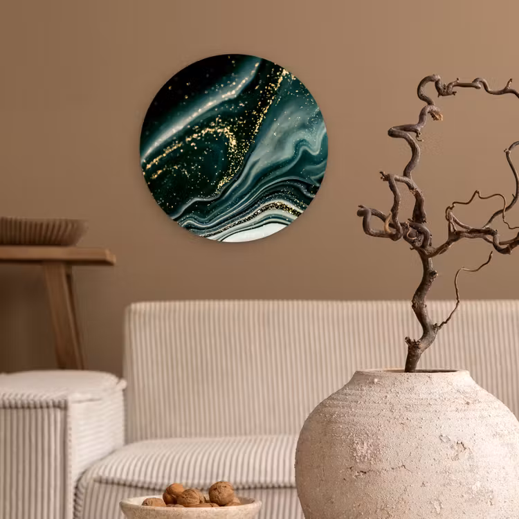 Marmerlook - Goud - Groen - Glitter - Design - Marmer Wandcirkel kunststof plaat 5mm dik klein -sfeer1