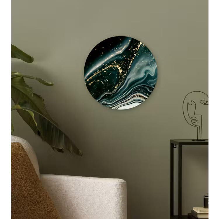 Marmerlook - Goud - Groen - Glitter - Design - Marmer Wandcirkel kunststof plaat 5mm dik klein -sfeer3