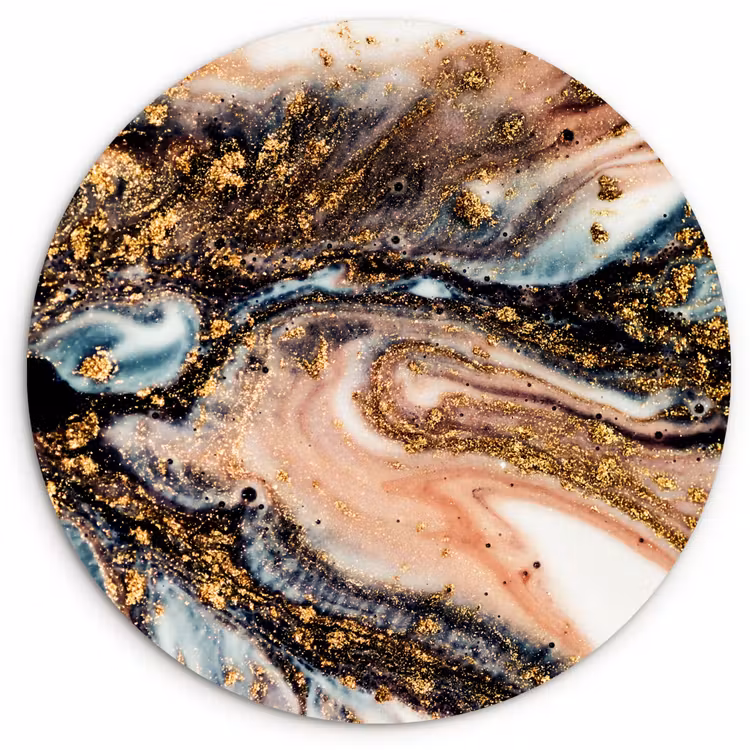 Marmerlook - Goud - Zwart - Glitter - Chic Wandcirkel kunststof plaat 5mm dik klein -3d