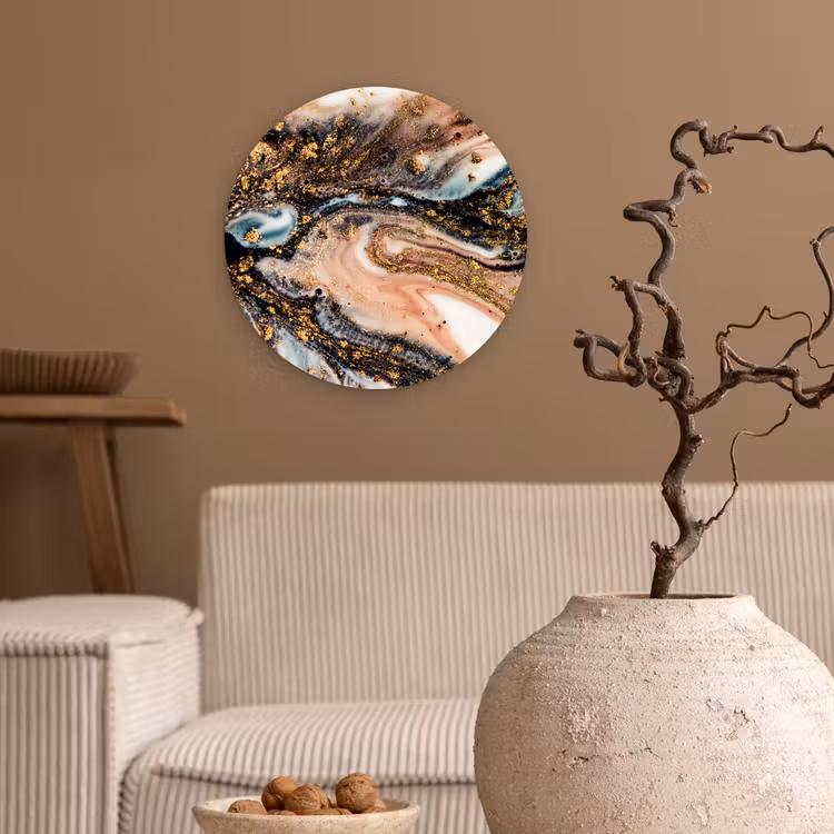 Marmerlook - Goud - Zwart - Glitter - Chic Wandcirkel kunststof plaat 5mm dik klein -sfeer1