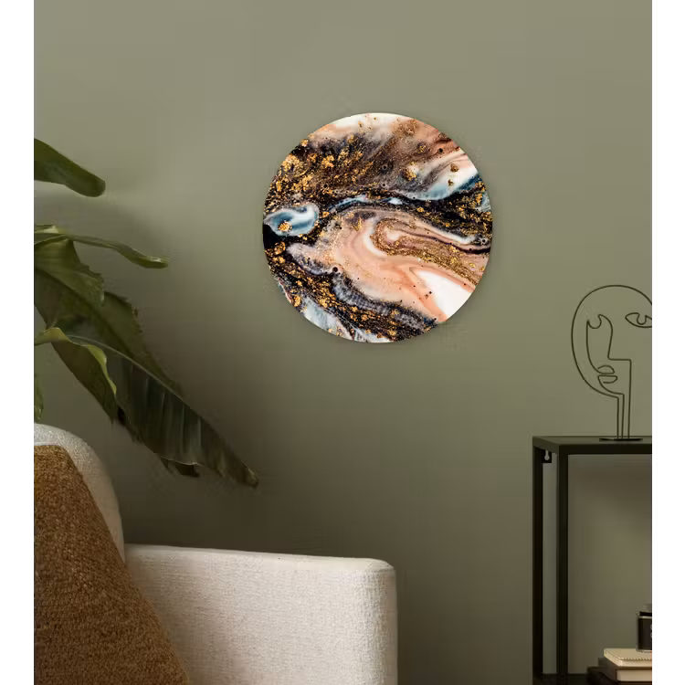 Marmerlook - Goud - Zwart - Glitter - Chic Wandcirkel kunststof plaat 5mm dik klein -sfeer3