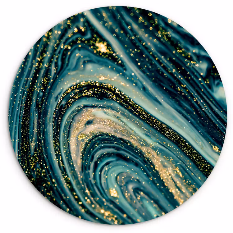 Marmerlook - Luxe - Goud - Turquoise - Glitter Wandcirkel kunststof plaat 5mm dik klein -3d