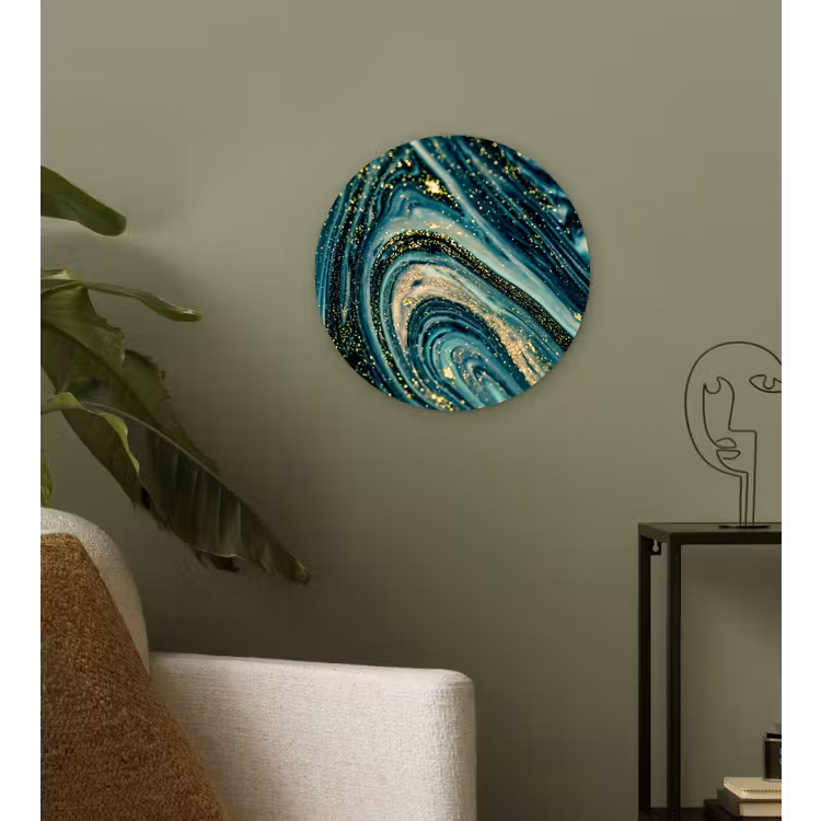 Marmerlook - Luxe - Goud - Turquoise - Glitter Wandcirkel kunststof plaat 5mm dik klein -sfeer3