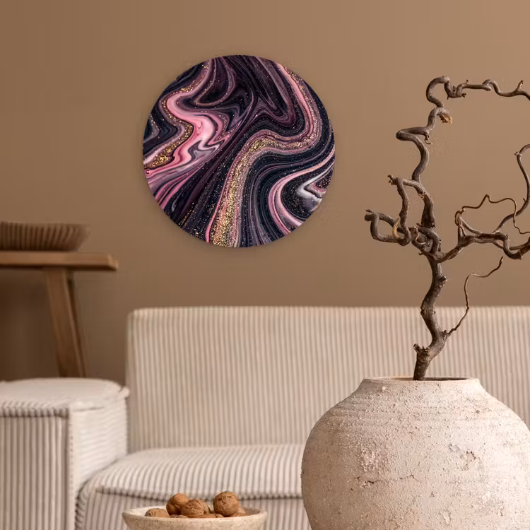 Marmerlook - Roze - Paars - Goud - Luxe - Marmer Wandcirkel kunststof plaat 5mm dik klein -sfeer1