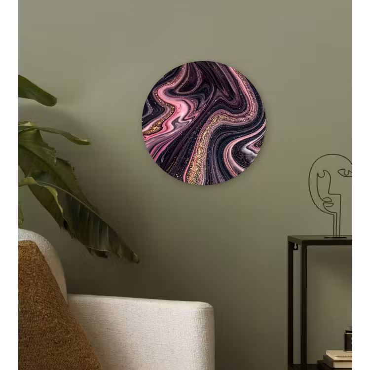Marmerlook - Roze - Paars - Goud - Luxe - Marmer Wandcirkel kunststof plaat 5mm dik klein -sfeer3