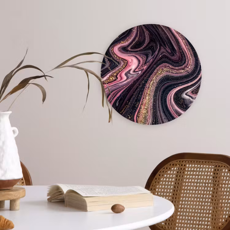 Marmerlook - Roze - Paars - Goud - Luxe - Marmer Wandcirkel kunststof plaat 5mm dik klein -sfeer4
