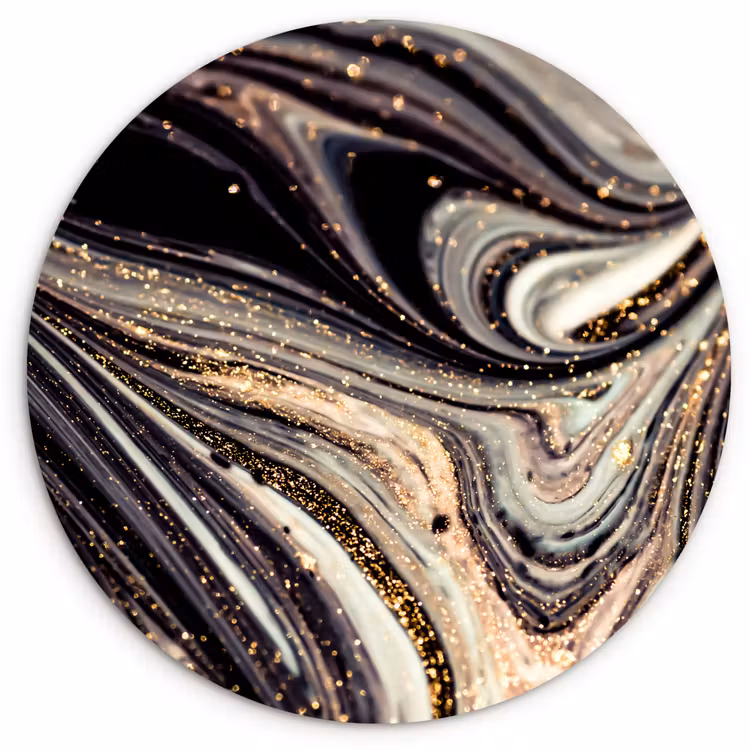 Marmerlook - Zwart - Goud - Wit - Glitter - Marmer Wandcirkel kunststof plaat 5mm dik klein -3d