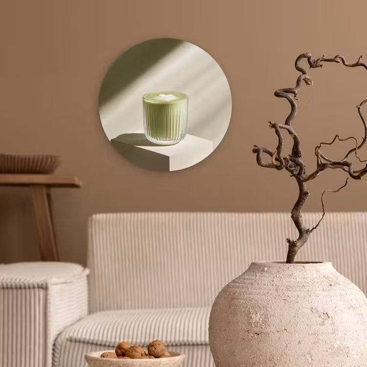 Matcha - Glas - Groen - Minimalistisch Wandcirkel kunststof plaat 5mm dik klein -sfeer1