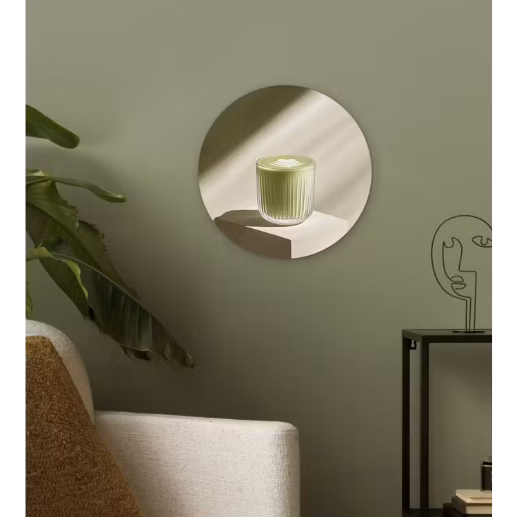 Matcha - Glas - Groen - Minimalistisch Wandcirkel kunststof plaat 5mm dik klein -sfeer3