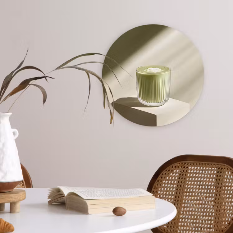 Matcha - Glas - Groen - Minimalistisch Wandcirkel kunststof plaat 5mm dik klein -sfeer4