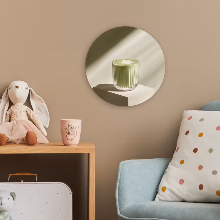 Matcha - Glas - Groen - Minimalistisch Wandcirkel kunststof plaat 5mm dik klein -tsfeer1_kind