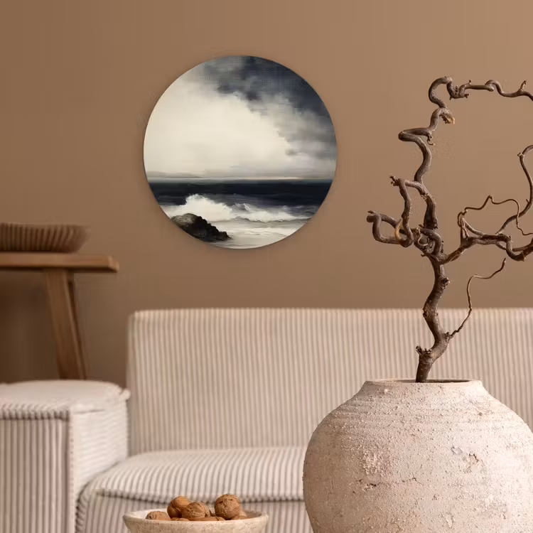 Zee - Rotsen - Storm Wandcirkel kunststof plaat 5mm dik klein -sfeer1