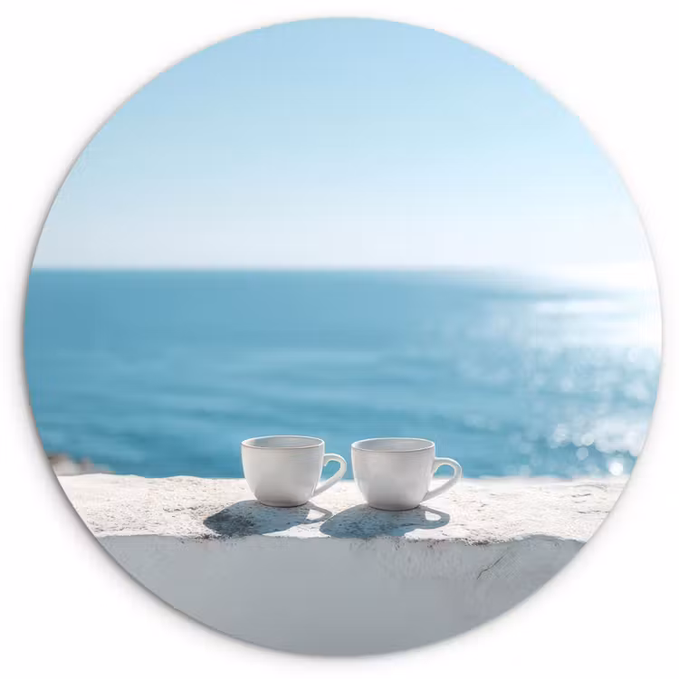 Zee - Koffiekopjes - Zomers Wandcirkel kunststof plaat 5mm dik klein -3d