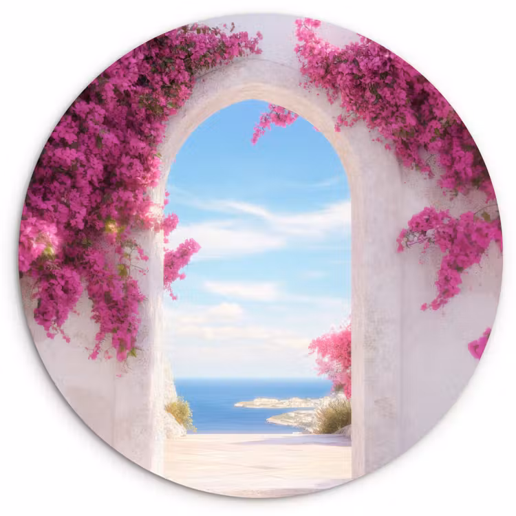 Zee - Roze - Bloemen - Poort Wandcirkel kunststof plaat 5mm dik klein -3d