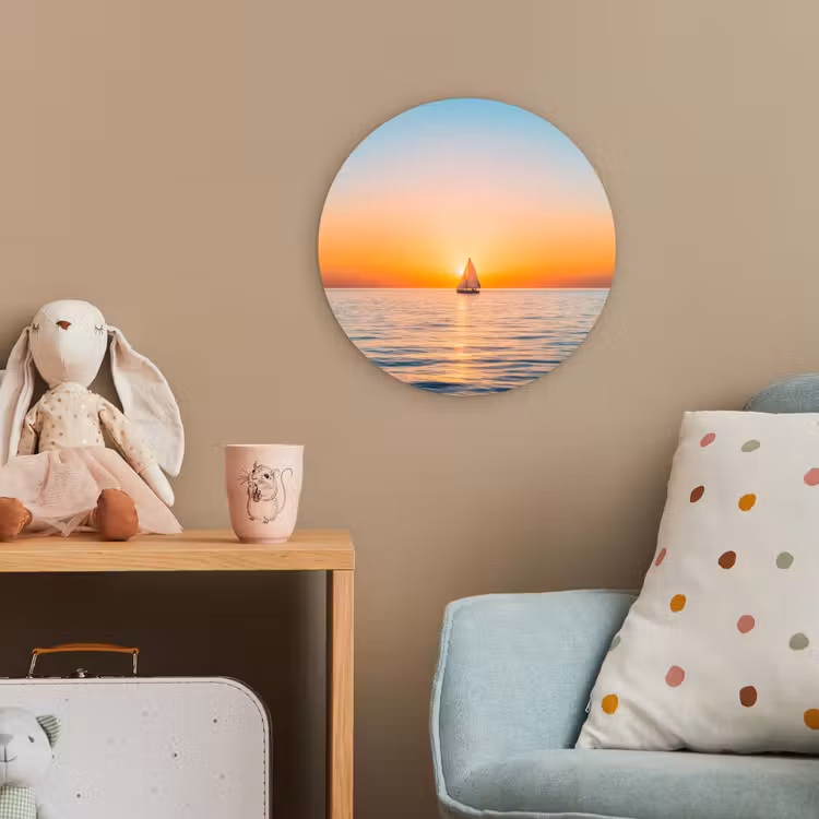Zee - Zeilboot - Zonsondergang Wandcirkel kunststof plaat 5mm dik klein -tsfeer1_kind