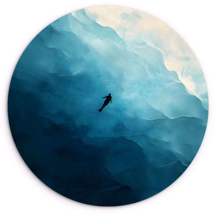 Zee - Silhouet - Abstract - Blauw Wandcirkel kunststof plaat 5mm dik klein -3d