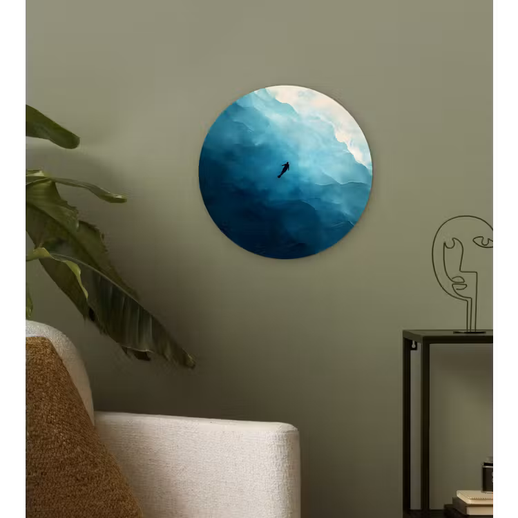 Zee - Silhouet - Abstract - Blauw Wandcirkel kunststof plaat 5mm dik klein -sfeer3