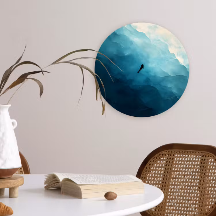 Zee - Silhouet - Abstract - Blauw Wandcirkel kunststof plaat 5mm dik klein -sfeer4
