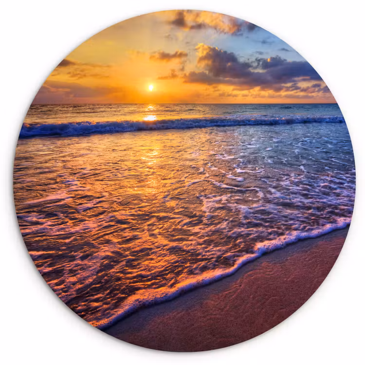 Zee - Strand - Zonsondergang - Wolken - Horizon Wandcirkel kunststof plaat 5mm dik klein -3d