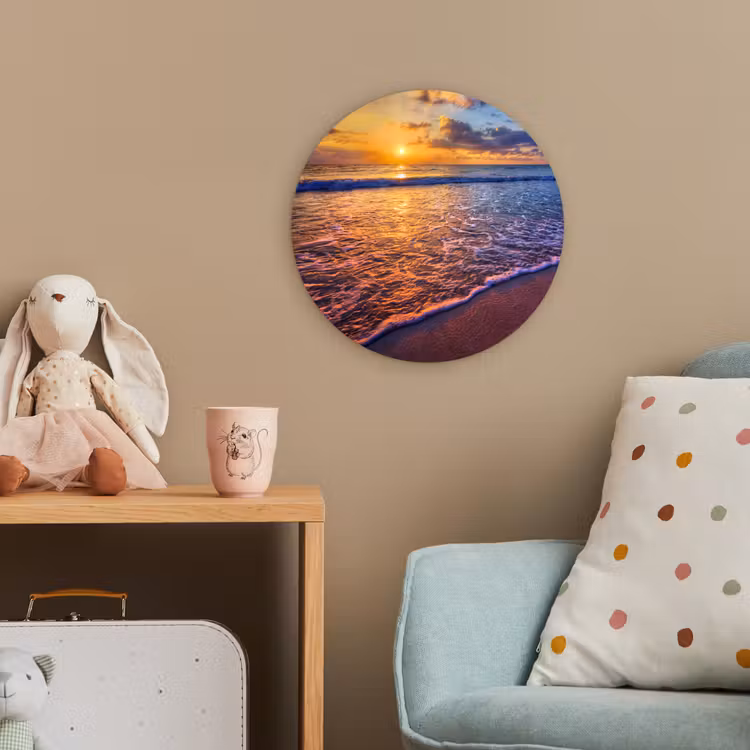 Zee - Strand - Zonsondergang - Wolken - Horizon Wandcirkel kunststof plaat 5mm dik klein -tsfeer1_kind