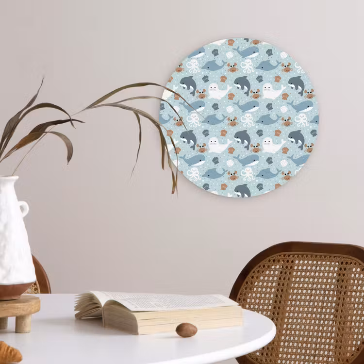 Oceaan - Walvis - Zeehond - Krab Wandcirkel kunststof plaat 5mm dik klein 188 -sfeer4